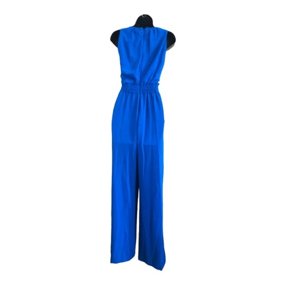 TAHARI blue smocked waist sleeveless  keyhole neck belted‎ jumpsuit size 6 new - Picture 5 of 16